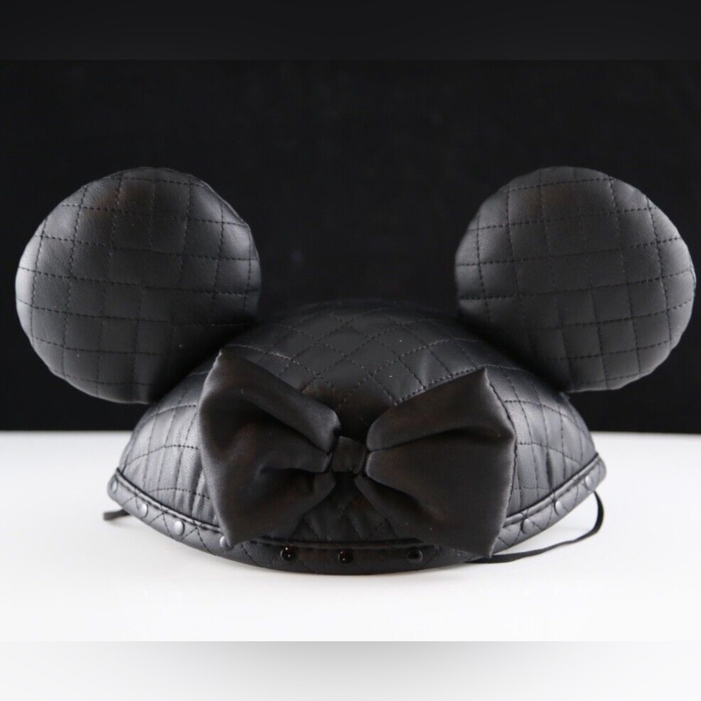 Mickey Minnie Mouse Disney Ears Hat Fauz Leather Quilted Black